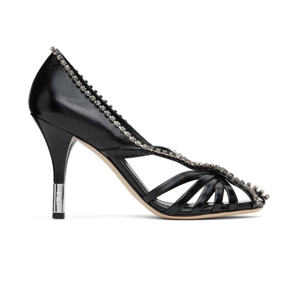 CHLOE Leonie Cutout Embellished Leather Pumps in Black & Silver 37 - Picture 3 of 5